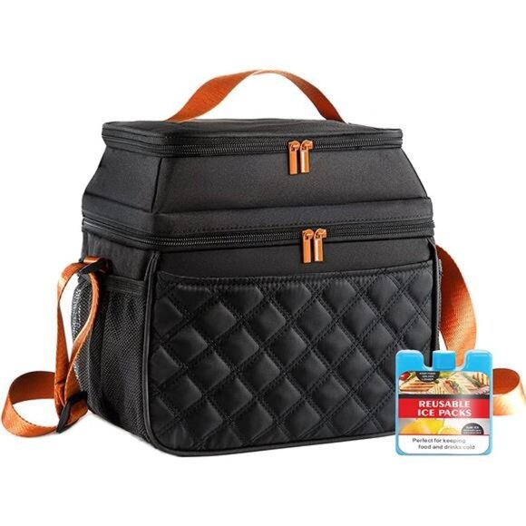 Lunch Bag for Women Men, Double Deck Lunch Box with Ice Pack, Insulated Lunch